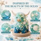 LED sea glass Highland cattle craft kit with teal and aqua layers, pearl and shell details