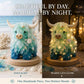 Sea glass Highland cattle art kit with LED lights, daylight and warm-glow look