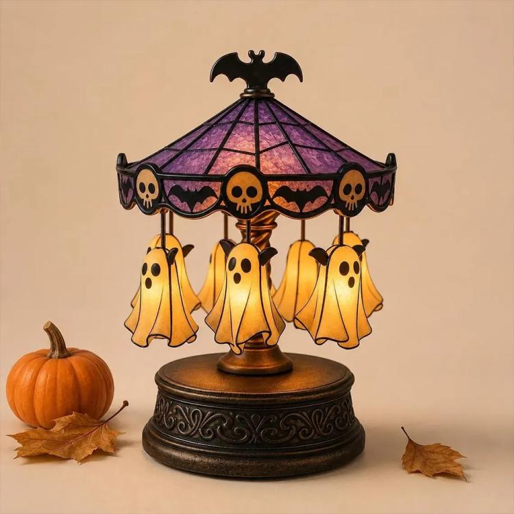 Halloween Ghost Carousel Motion Night Light Table Lamp Ornament, Ghost, Pumpkin