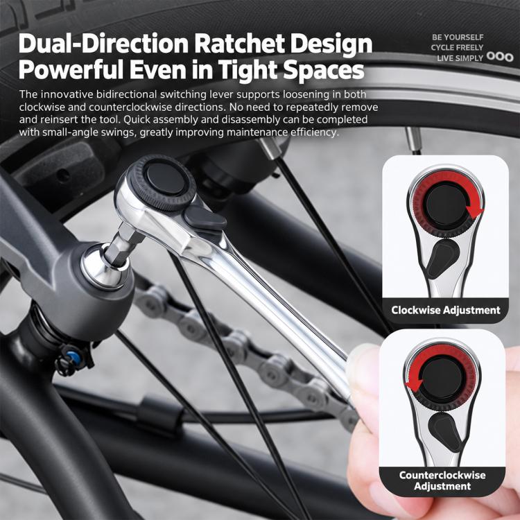 Dual-direction ratchet wrench head with screwdriver shaft for bicycle repairs