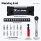 Portable storage pouch with bit holders, 12 S2 alloy bits, magnetic rod, and ratchet handle