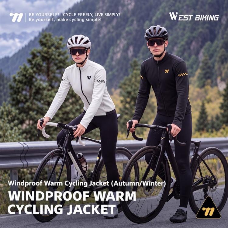 Unisex winter cycling fleece thermal jersey set, long sleeve, front zip, black and white