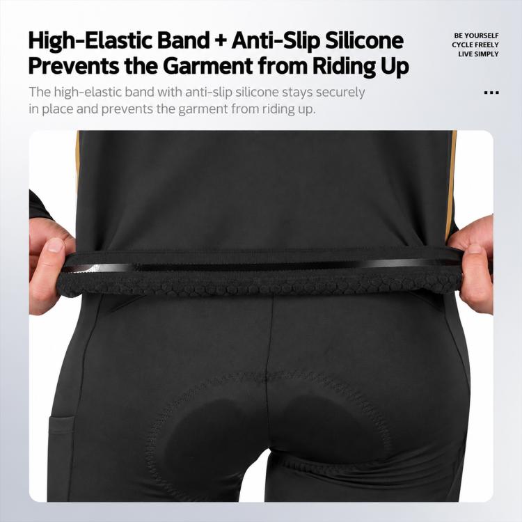 Black cycling thermal jersey with anti-slip silicone waistband and textured hem band