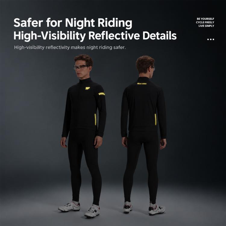 Unisex black cycling thermal set with long sleeves and high-visibility reflective details