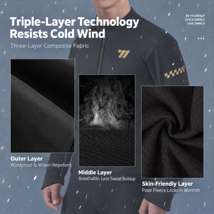 Black windproof cycling thermal jacket sleeve and torso with polar fleece lining