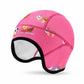 Kids winter fleece thermal cap with face opening, bright pink with animal graphics