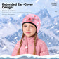 Kids winter fleece thermal cap with extended ear coverage, pink with black trim