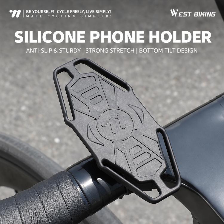 Black silicone bike phone holder with raised anti-slip grip pads on handlebar