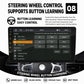 Double-DIN car stereo touchscreen showing steering wheel button learning settings