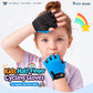 Child wearing blue and black half-finger cycling gloves, one hand holding a glove.