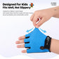 Kids half-finger bicycle gloves with secure, non-slip elastic fit, blue