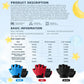 Kids half-finger bicycle gloves shown in blue, red, and black color options