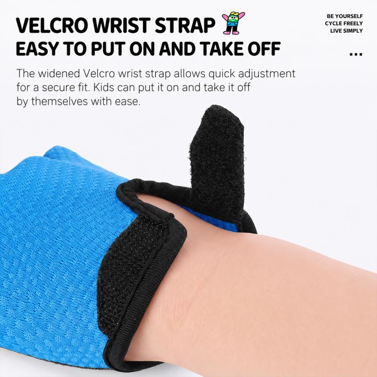 Kids half-finger bicycle gloves with adjustable Velcro wrist strap, black