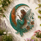 Moon-shaped wall decoration with turquoise fairy silhouette, stars, and floral vines
