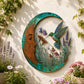 Moon-shaped wall decoration with hummingbird, wildflowers, and teal botanical details