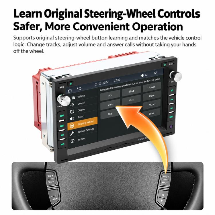 Car stereo head unit with touchscreen display and side control buttons