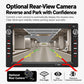 MP5 car stereo showing rear-view camera parking guidance lines on screen