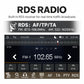 Car radio display showing FM frequency and RDS settings on a 7-inch touchscreen