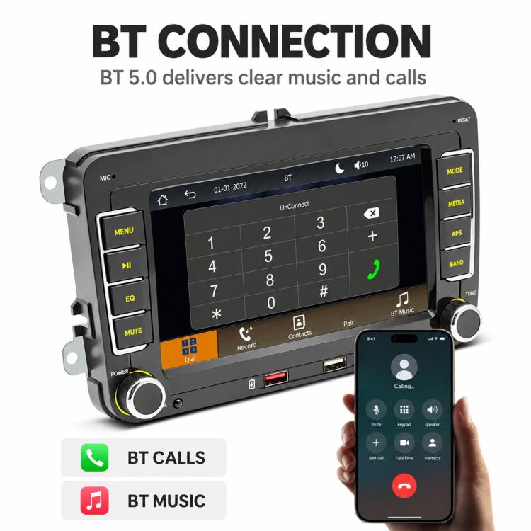 Car MP5 multimedia head unit with Bluetooth call and music control