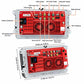 Car stereo rear interface panel with labeled audio, video, USB, and camera inputs