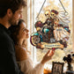Hanging acrylic skeleton biker couple wall ornament with roses and heart-shaped base