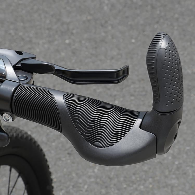 Black mountain bike handlebar grips with bar end and curved palm support