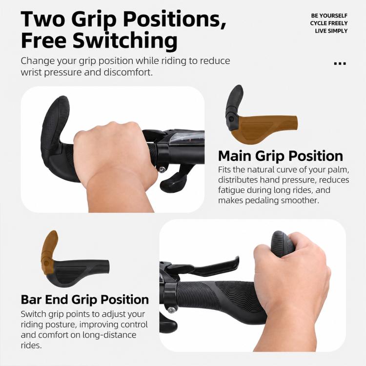 Black bar end grips featuring two switchable grip positions
