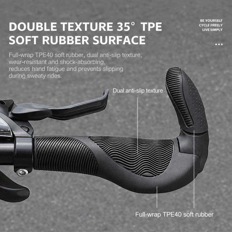 Black full-wrap TPE handlebar grips with dual anti-slip texture