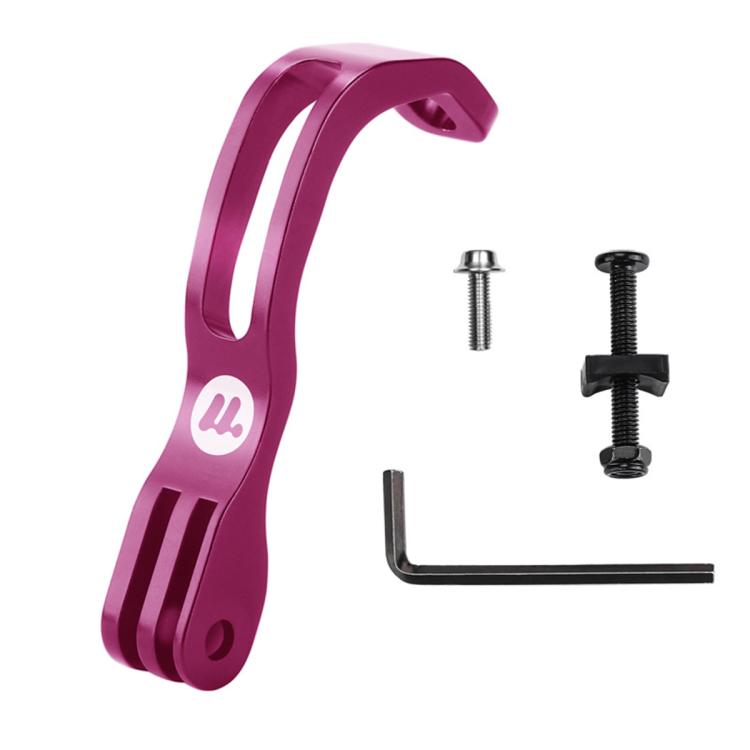 Rose red L-shaped front fork light and camera mount bracket with two mounting screws