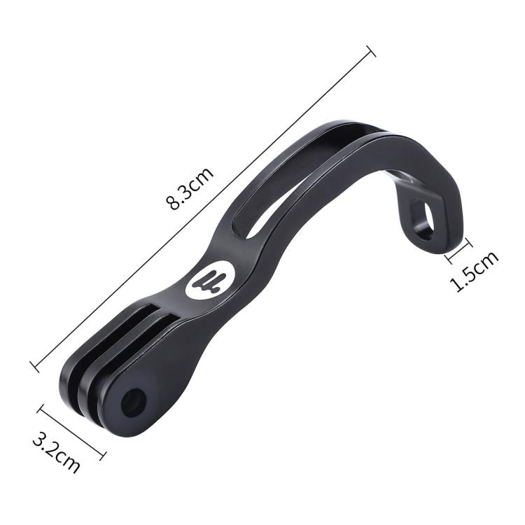 Black L-shaped front fork mount bracket with mounting points and size dimensions