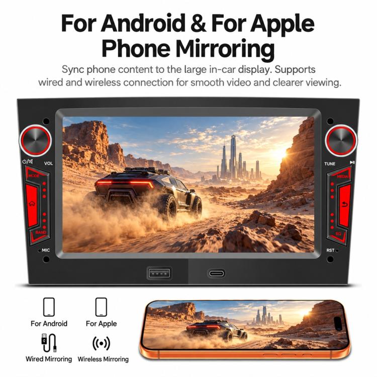 Car MP5 player with phone mirroring display and touchscreen multimedia screen