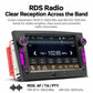 Car MP5 player touchscreen showing FM RDS radio tuning