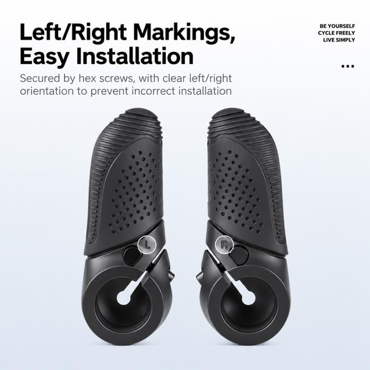 Left and right black thumb rest grips with perforated pads and ring mount