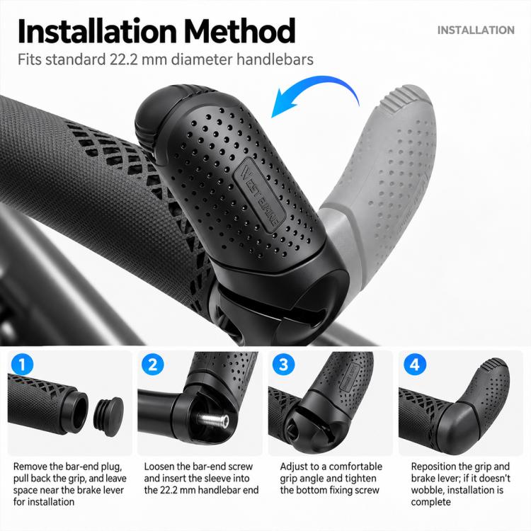 Black thumb rest bar grips for 22.2 mm handlebar, perforated textured surface