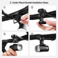 Under-mount bracket installation steps for a black bike headlight on handlebars.