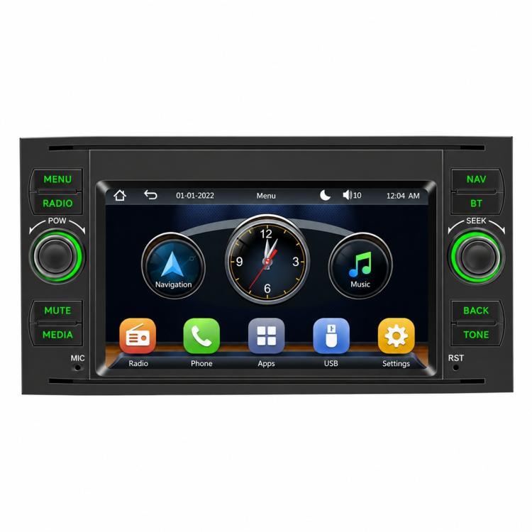 In-dash MP5 player with 7-inch touchscreen, front knobs, and function buttons
