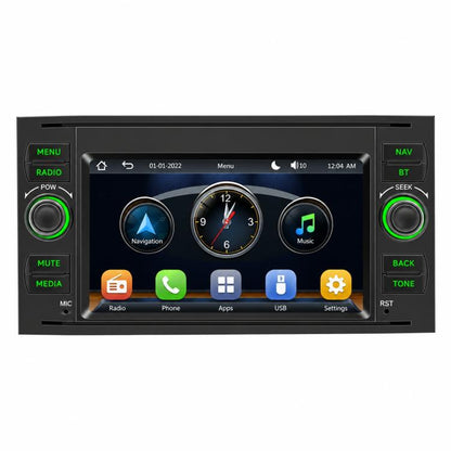 In-dash MP5 player with 7-inch touchscreen, front knobs, and function buttons