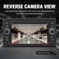 In-dash MP5 player displaying reverse camera view with lane guide lines