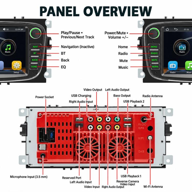 7 inch Car MP5 Player Wireless CarPlay/Android Auto Bluetooth HD Display for Ford Focus, For Ford Focus
