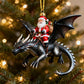 Black dragon rider Christmas ornament with Santa figure, hanging gold hook