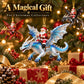 Santa riding blue dragon ornament with jeweled wings and hanging loop