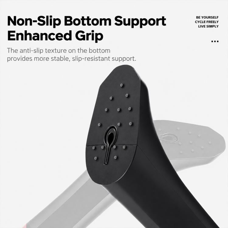 Non-slip kickstand foot with studded grip pad on black support leg