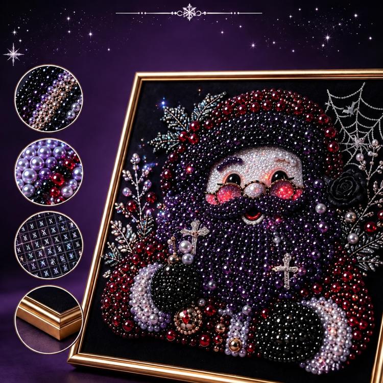 Framed diamond painting kit with a skull character, roses, hanging spiderweb, and beads