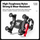 Durable nylon bike phone mount with aluminum support base, four rubber knobs, black with red.