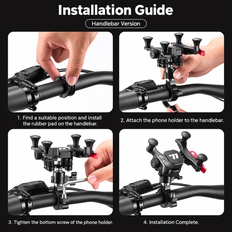 Bike phone mount with shockproof phone holder clamped to handlebar