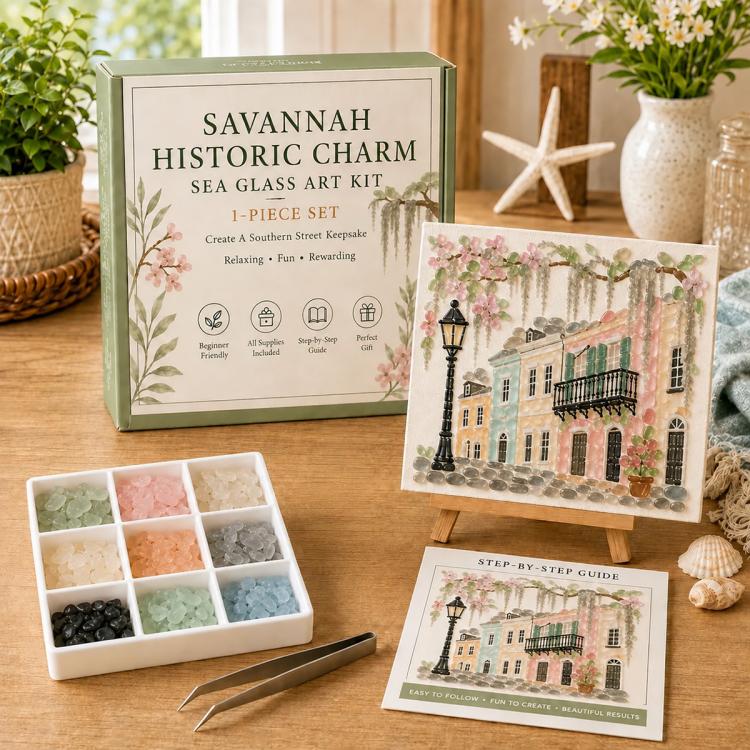 Savannah sea glass art kit (1-piece set) with pastel glass pieces and step-by-step guide