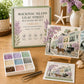Sea glass art kit with Mackinac Island Lilac Street scene, tile organizer, and guide