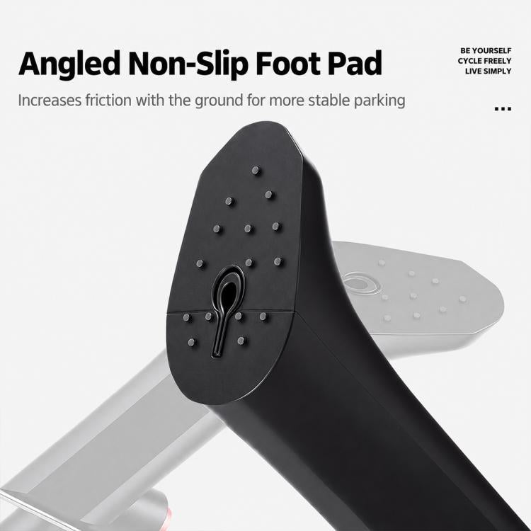 Angled non-slip kickstand foot pad with grip nubs, black metal support