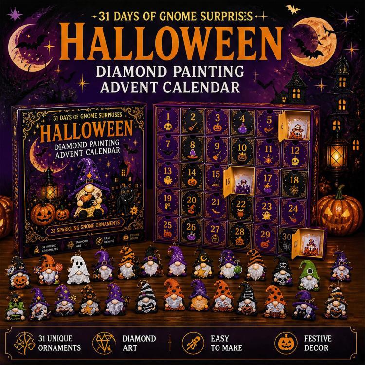 Halloween diamond painting gnome advent calendar box with countdown grid and gnome ornaments