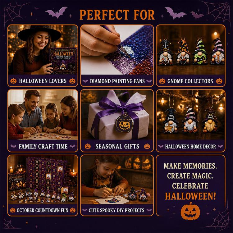 Halloween gnome diamond painting advent calendar gift and activity collage